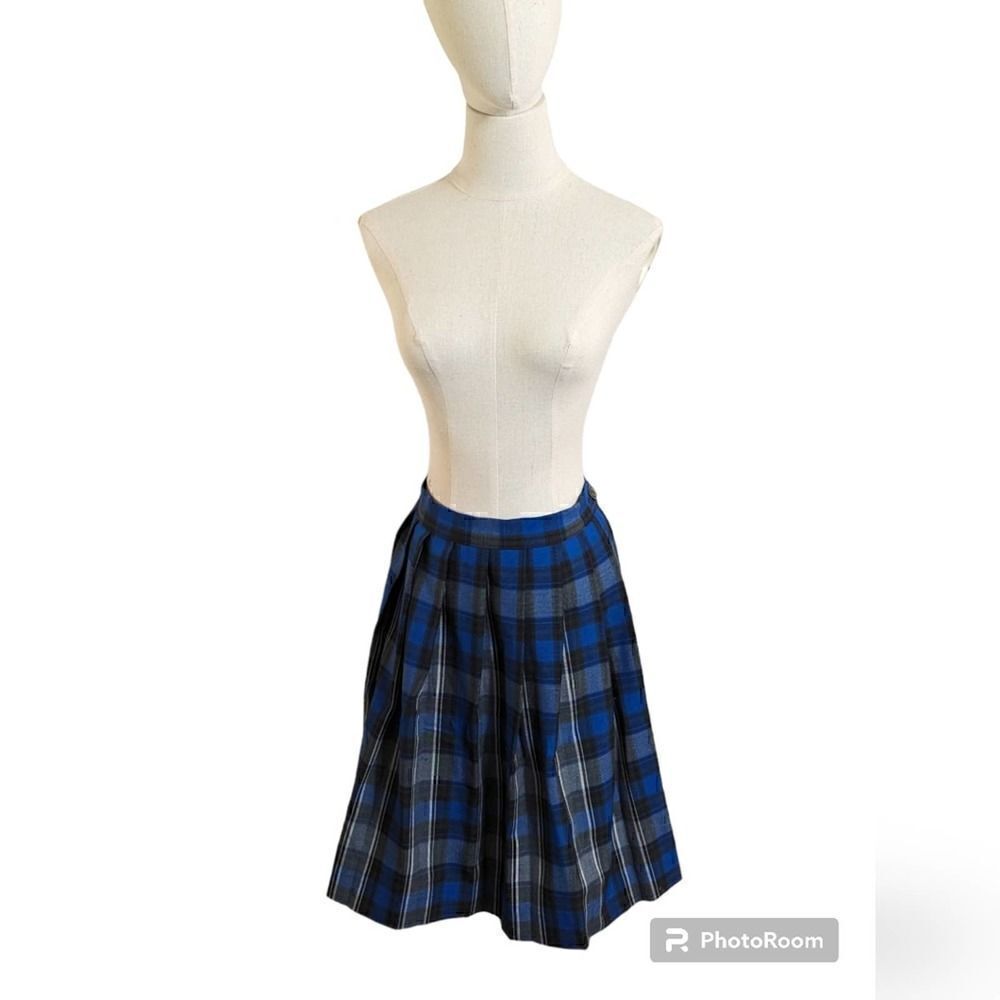 Vintage Blue Plaid School Uniform Skirt